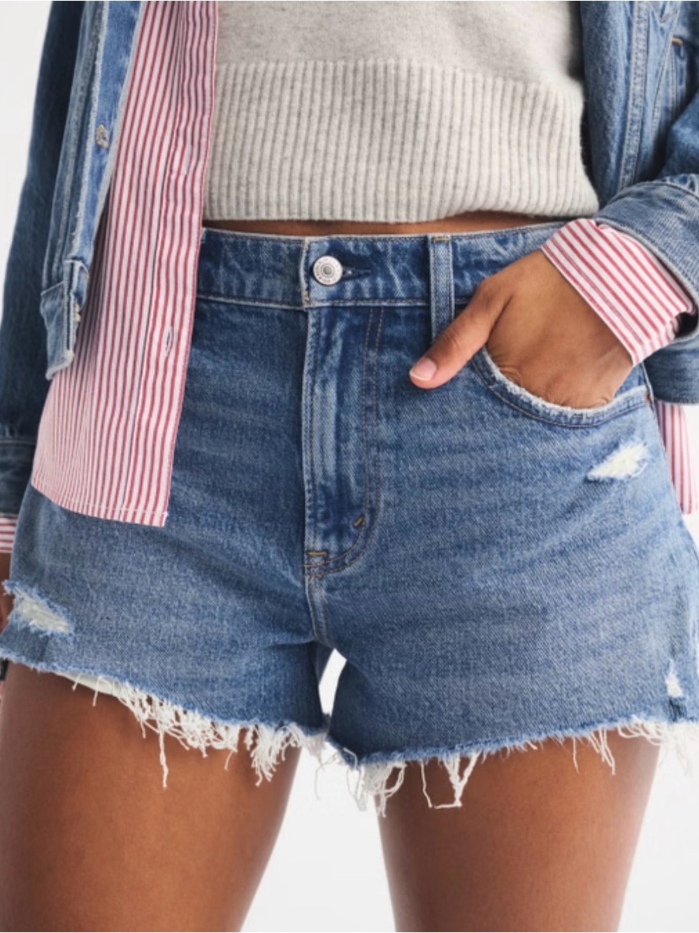 Abercrombie & Fitch curve love mom high rise blue denim shorts 4" inseam